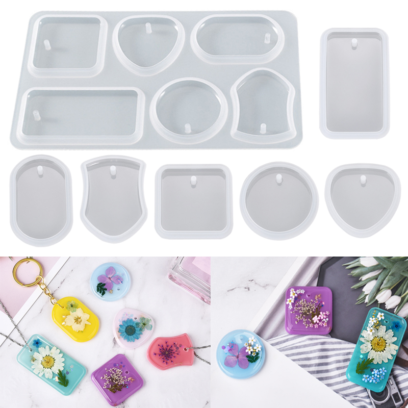 Silicone Epoxy Resin Molds Set - DIY พวงกุญแจจี้ชุดแม่พิมพ์ซิลิโคนคริสตัลอีพ็อกซี่เรซินแม่พิมพ์รอบสี่เหลี่ยมผืนผ้าเครื่องประดับจี้ทำแม่พิมพ์หล่อตกแต่ง
