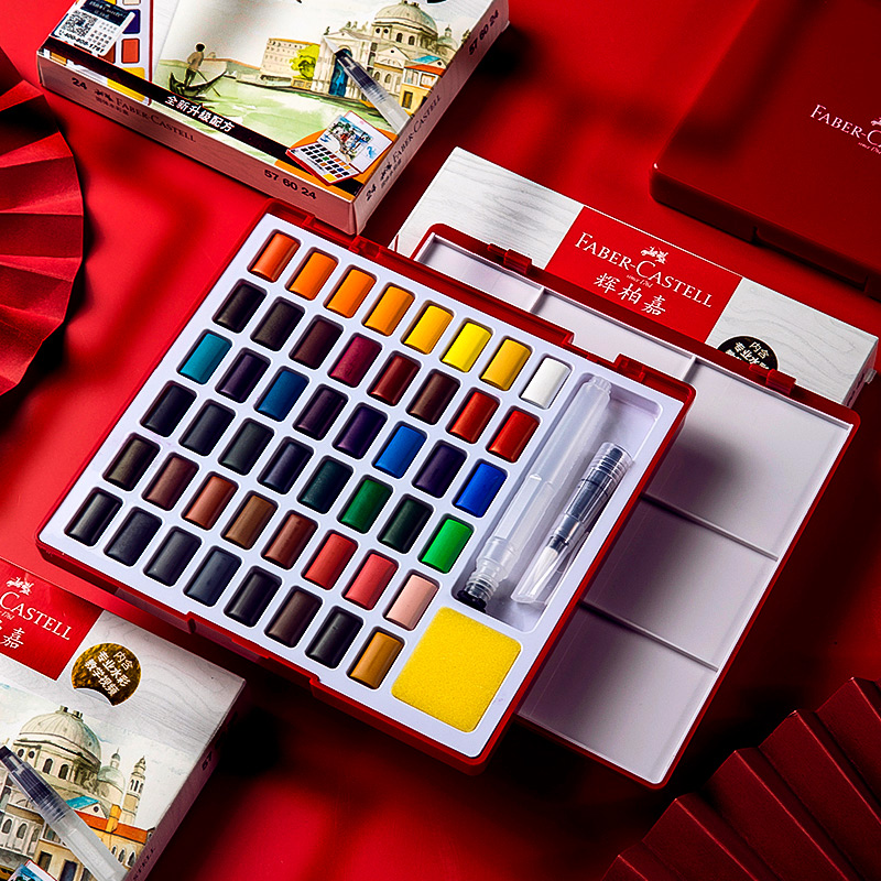 Watercolor Paint Set Solid Pigment - 24/36/48 สีทึบสีน้ําชุด Acuarelas Gouache สีอุปกรณ์ศิลปะเม็ดสีที่ถอดออกได้ภาพวาดน้ําสีกล่อง