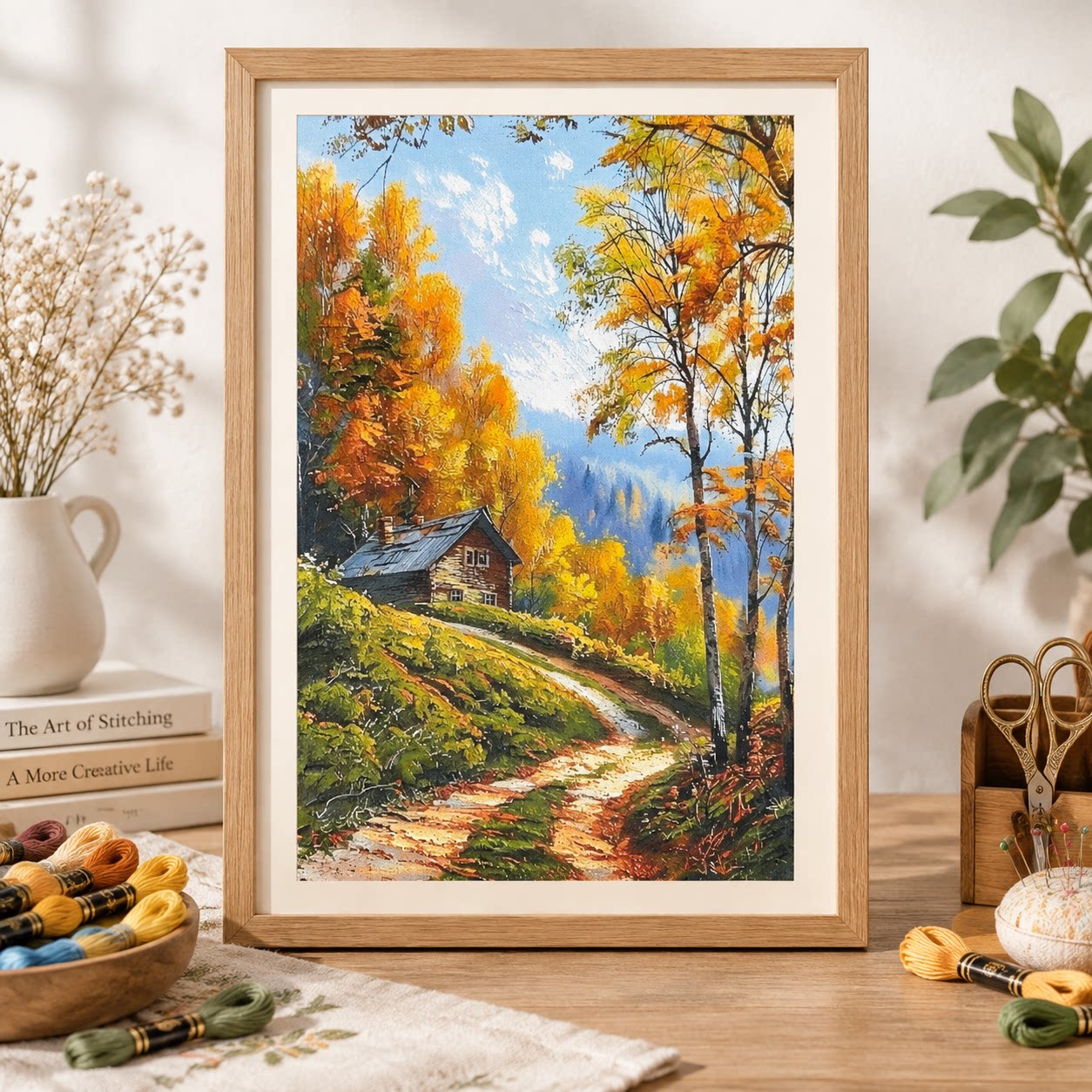 Cross Stitch Stamped Kits Beginners - [ZZ9250-กระท่อมในป่าฤดูใบไม้ร่วง] ชุดปักครอสสติชแบบปั๊มลาย DIY สำหรับผู้เริ่มต้น, ผ้าใบพิมพ์ลาย 11CT