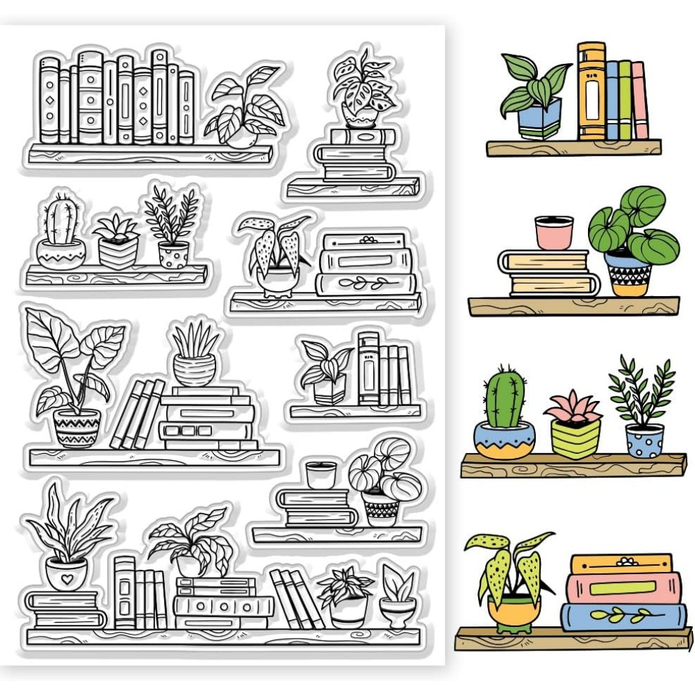 Potted Bookshelf ล้างแสตมป์หนั - Clear Silicone Stamps For Card Making บทวิจารณ์และราคา
