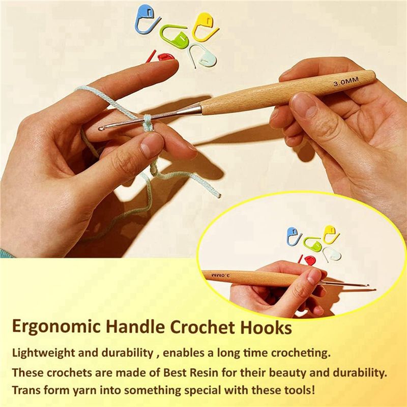 M12K-ชุดเข็มโครเชต์ไม้ 40 ชิ้น - Wooden Crochet Hooks Ergonomic Handle บทวิจารณ์และราคา